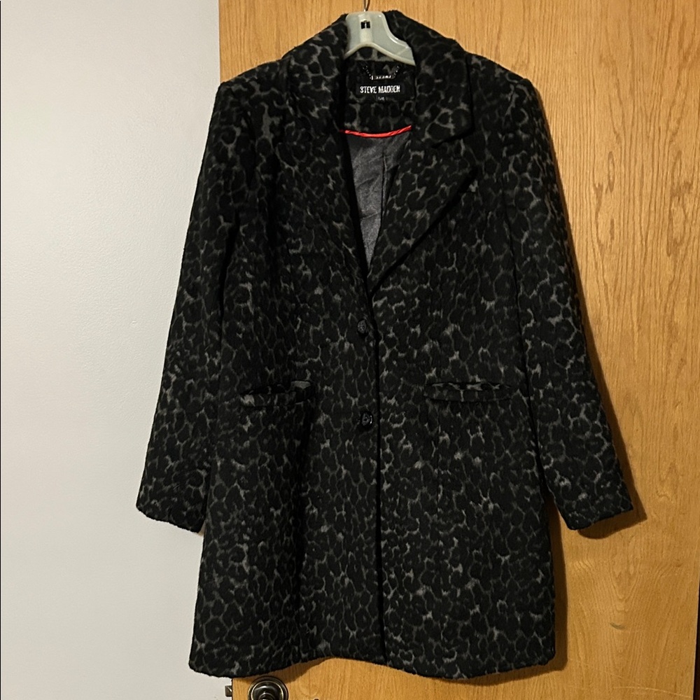 Steve Madden Black Leopard Trench Coat EUC